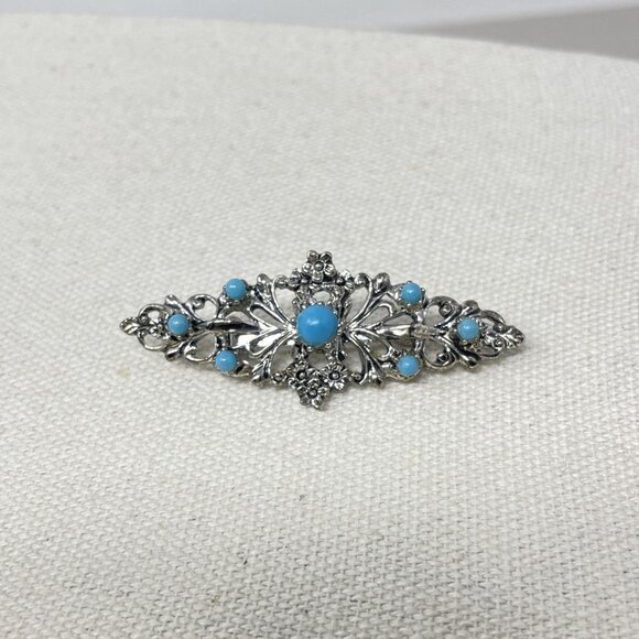 Gerrys Vintage‎ Bar Brooch Silver-Tone Turquoise Blue Classic Retro - Picture 1 of 8
